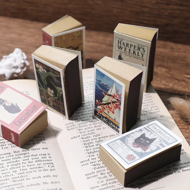 Vintage Book Shape Memo Pads Mini Tearable Writing Paper Message Note Pads Kawaii Stationery Pocket Notebook Office Supplies