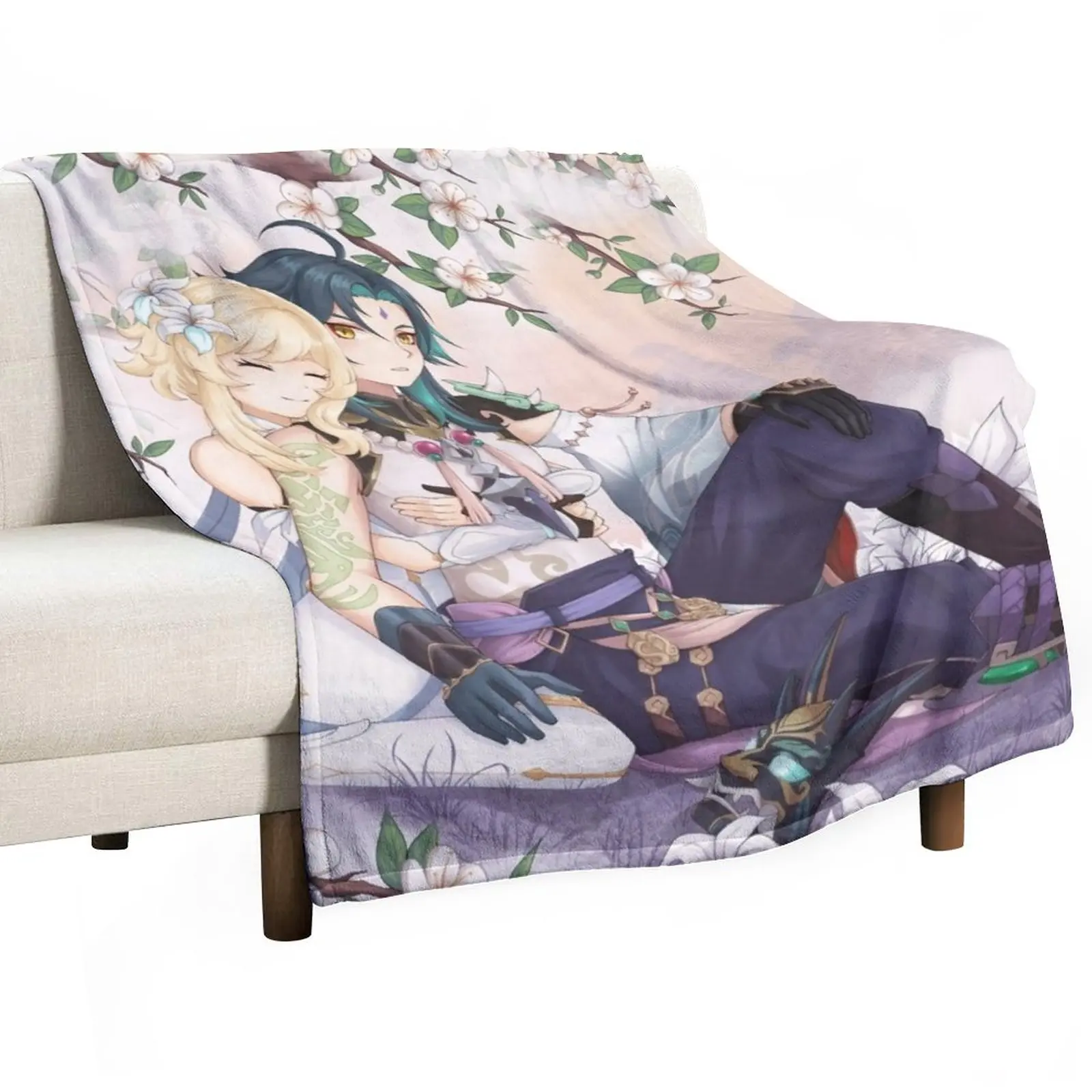 

Xiao and Lumine Genshin Impact Throw Blanket Blankets Sofas Of Decoration Dorm Room Essentials