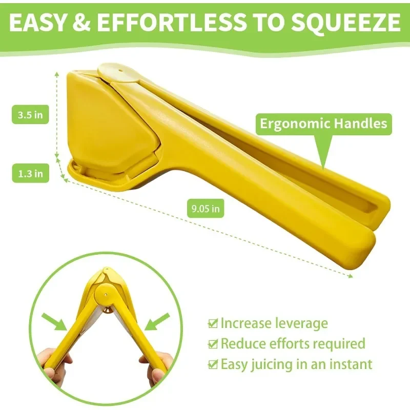 Max Juice Extraction Lemon Lime Squeezer EasytoUse Flat Lemon Squeezer with Leverage with Built in Strainer Yellow lemon squeezer juice squeezer