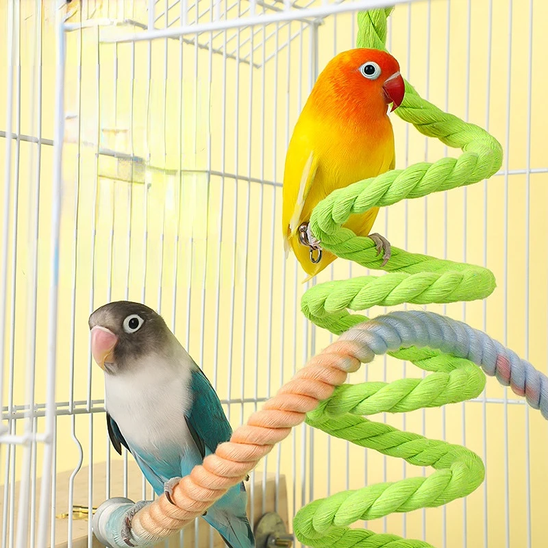 Bird Standing Climbing Toy Birds Spiral Rope Perch Parrot Parakeet Rope Swing Perch Bird Cage Stand Pole Accessories
