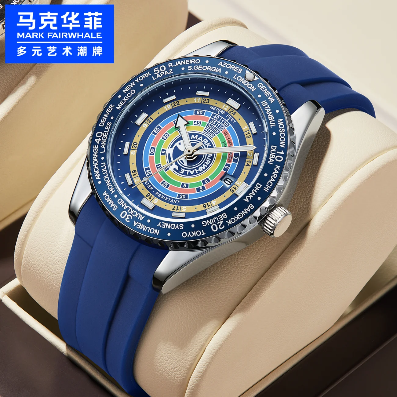 

2023 Fashion Men's Wristwatch Mark Fairwhale Automatic Date Rainbow Clocks Sports Silicone Strap Quartz Watch Men Original Gifts