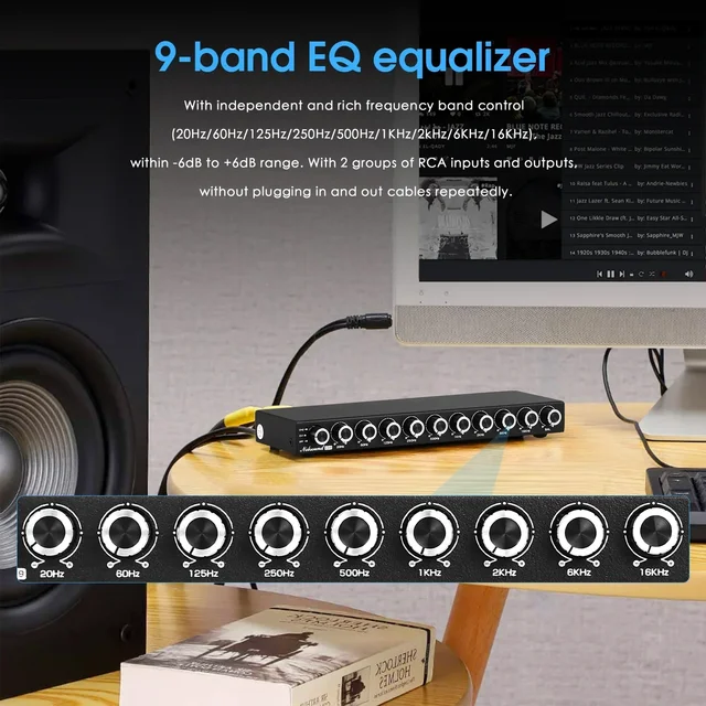 Nobsound HiFi EQ9 Preamplificatore EQ stereo a 9 bande Preamplificatore analogico Equalizzatore Processore audio per casa/auto 2