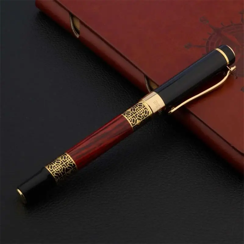 Wood Grain Signature Pen Golden Carving Mahogany Student Office Supplies Fountain Pen New Ink Pen Daily Signature Pe