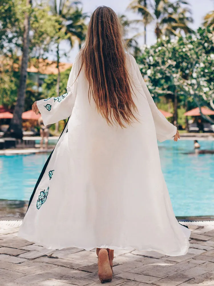 Dress Women Long Maxi Dress White Cover Ups Pocket Floral Sunscreen Long Sleeve Sundress Bandage Loose Swimming Suit bridesmaid dresses