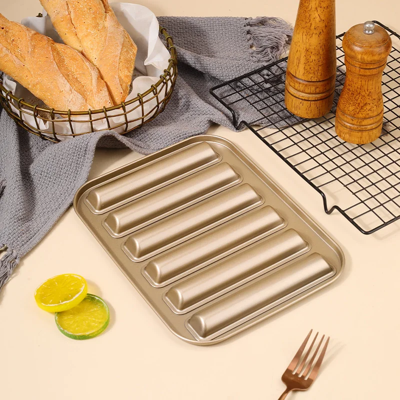 6-Cavities Biscuit Stick Mold Non-Stick Carbon Steel 3D Cylinder Muffin Long Strip Cake Mold Kitchen Baking Tools