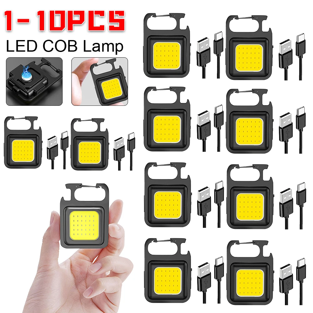 led flashlight keychain light 1-10PCS Mini LED Flashlight Portable COB Keychain Work Lights 400LM USB Charging Waterproof For Outdoor Walking Camping Lighting