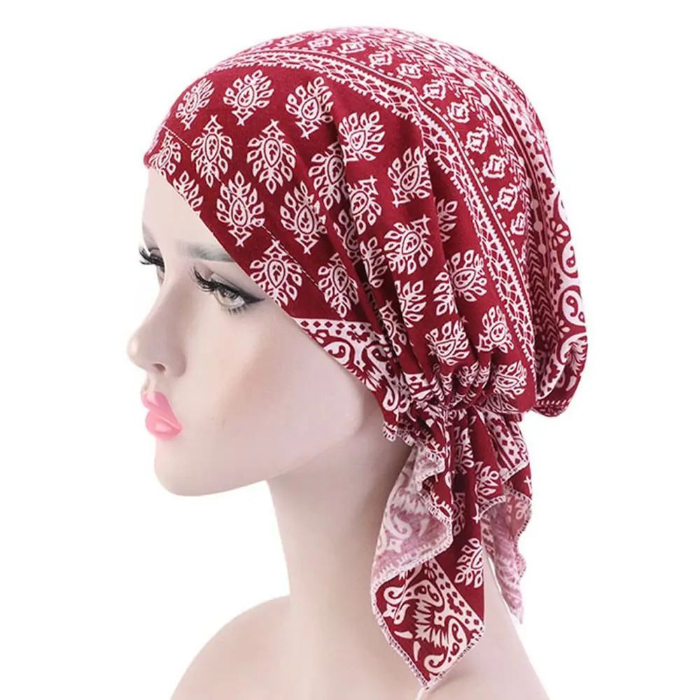 2023 elastische Mützen Headwrap Mode Lässig Chemotherapie Hut Frauen Nationalen Wind Baumwolle Hut Bandana Blumen Druck Turban – Detail 4