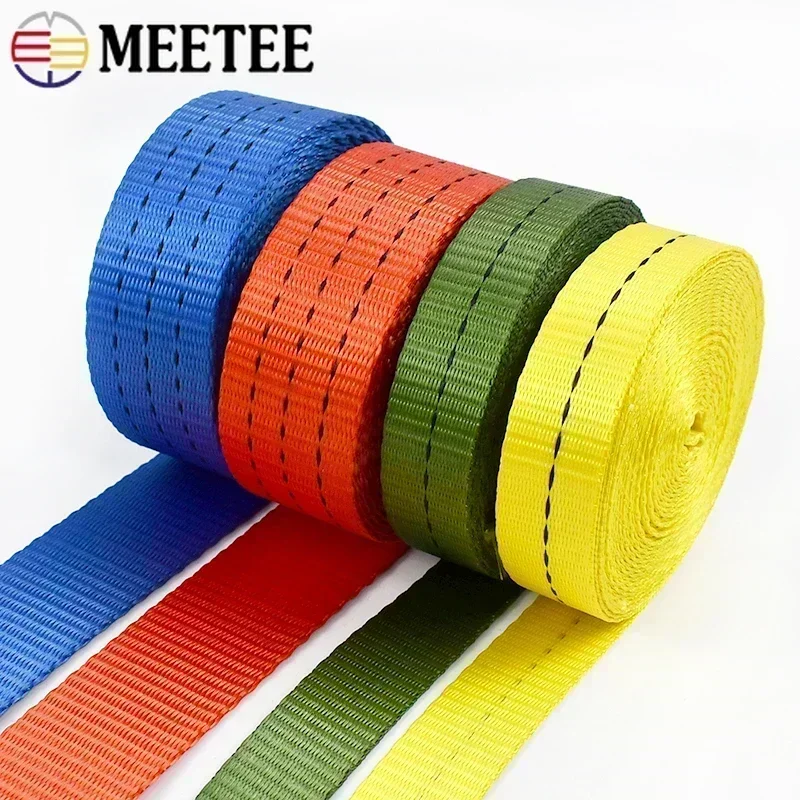 5M Meetee 25/38/50mm Nylon Webbing 1.2/1.6/1.8mm Thick High Strength for Car Tension Rope Cargo Binding Belt Luggage Fixed Strap nylon webbing nylon webbing tape luggage packing strap
