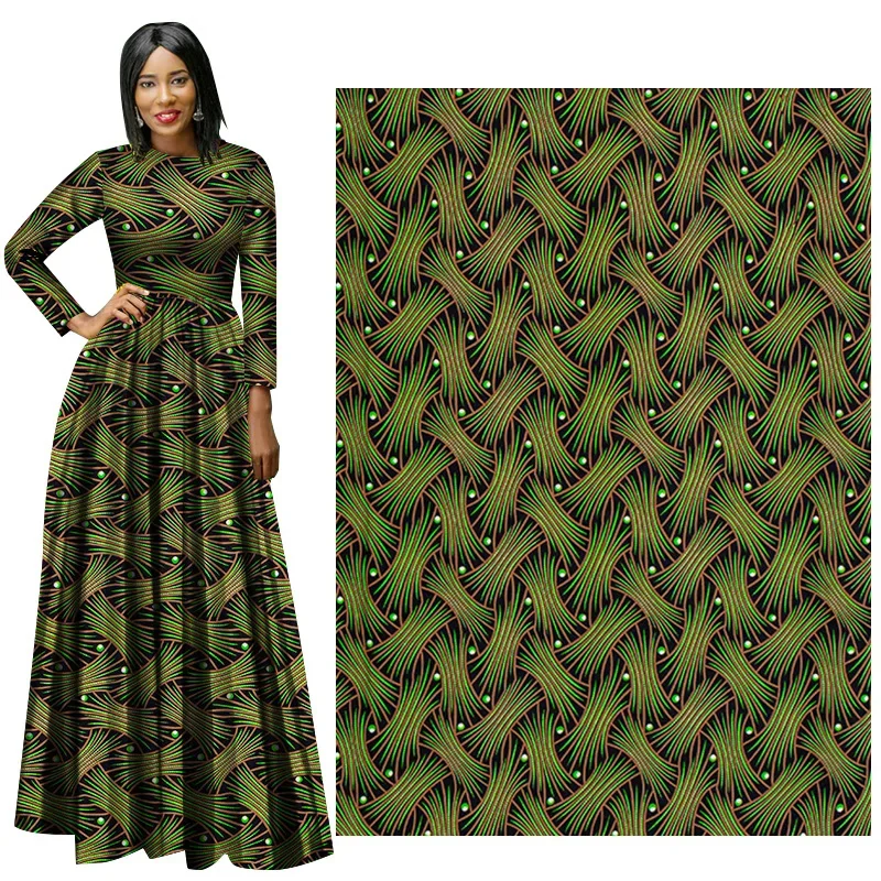 AnkaraWax African Fabric Green Geometric Pattern on Printed Wax Dyed Fabric Cotton High Quality Soft Wax 6yard