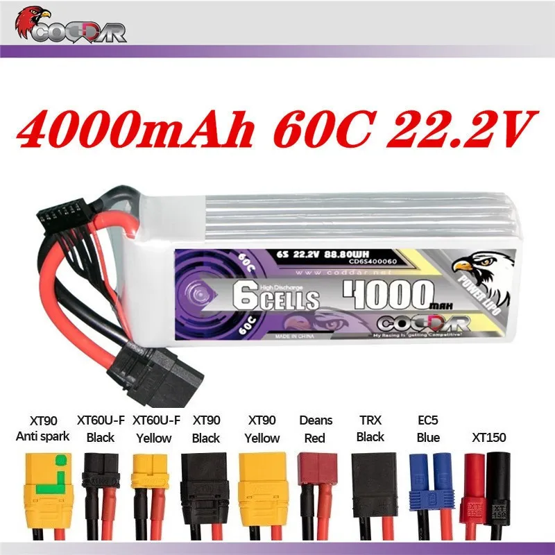 Batteria Coddar 60C 4000Mah 22.2V 6S Lipo Per Fpv Freestyle Drone Model Aircraft Ducted Fixed Wing 22.2V Batteria Al Litio
