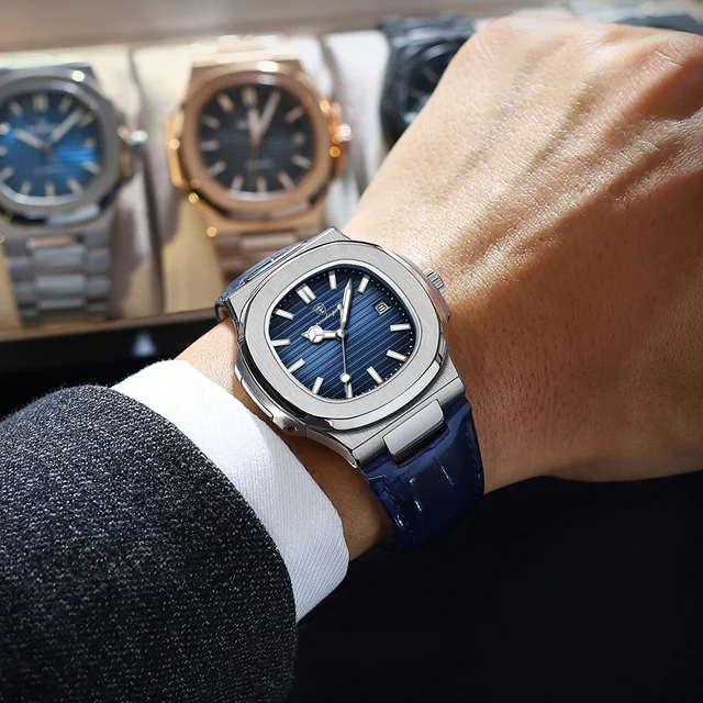 POEDAGAR haut de gamme homme montre Date étanche lumineux en cuir montres pour hommes de haute qualité carré hommes montre-bracelet à Quartz Reloj 6