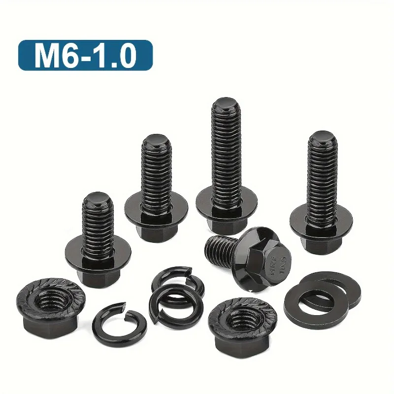 VKKM 212 pcs M6 Hex Cap Flange Bolt Assortment Kit/Screws, Nuts & Washers/Black Oxide, M6-1.0 x 12/20/25/30/35mm