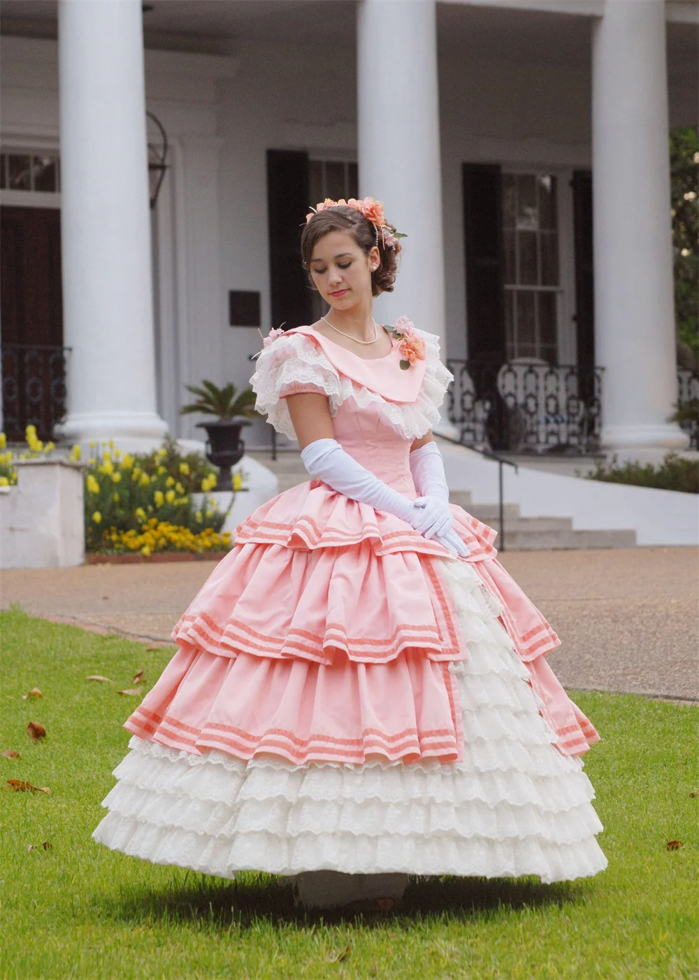 

1860s Victorian Pink Antebellum Civil War Southern Belle Wedding Dress Ball Gown Historical Vintage Princess Party Dress Gown