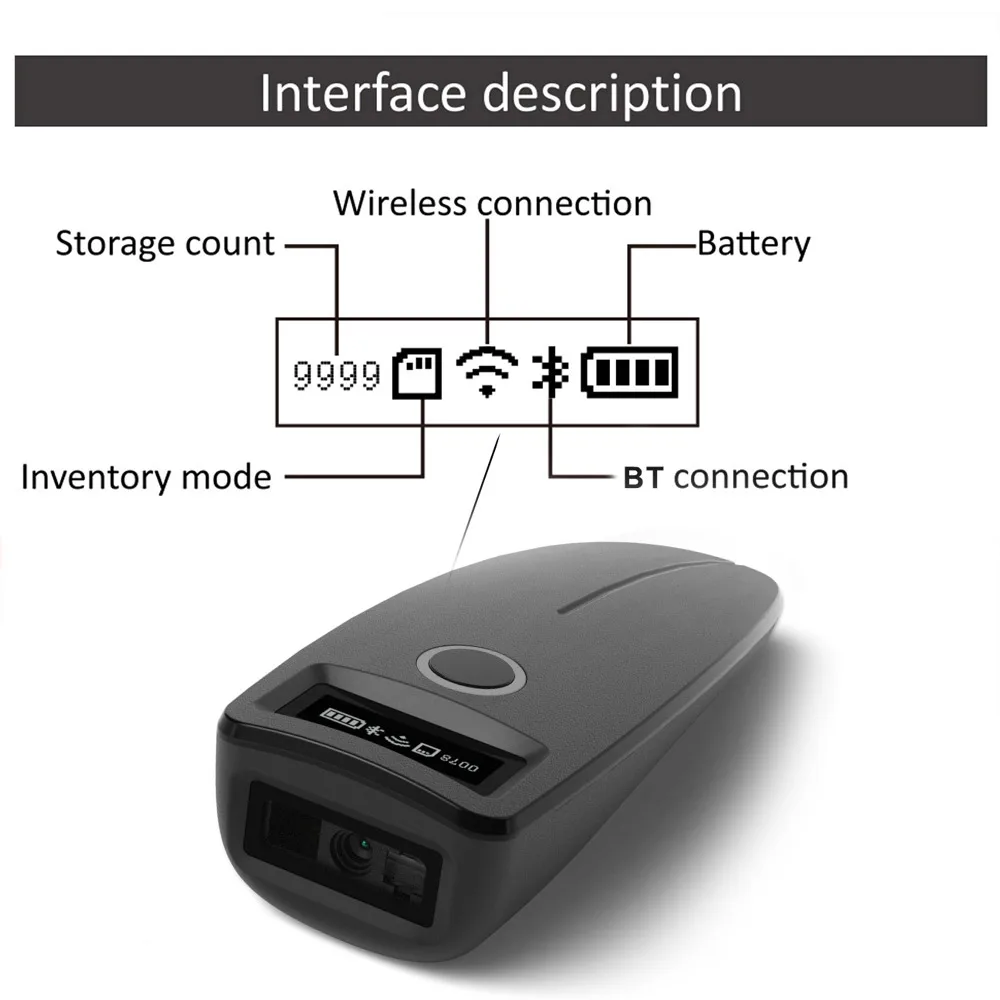 Mini Bluetooth Barcode Scanner, Wireless 2D QR 1D Bar Code Scanners with OLED Digital Display & AI Voice Small Portable