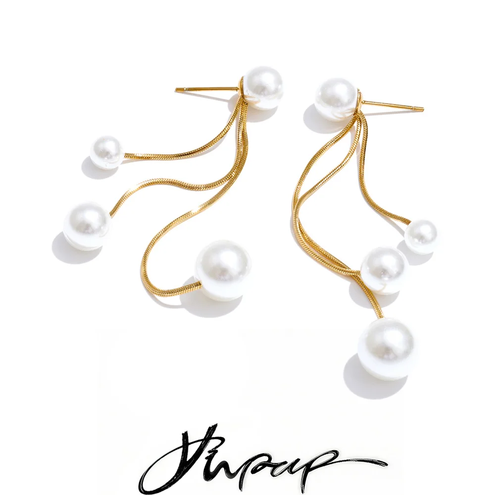 Yhpup Korean Simulated Pearls Long Hanging Drop Dangle Earrings