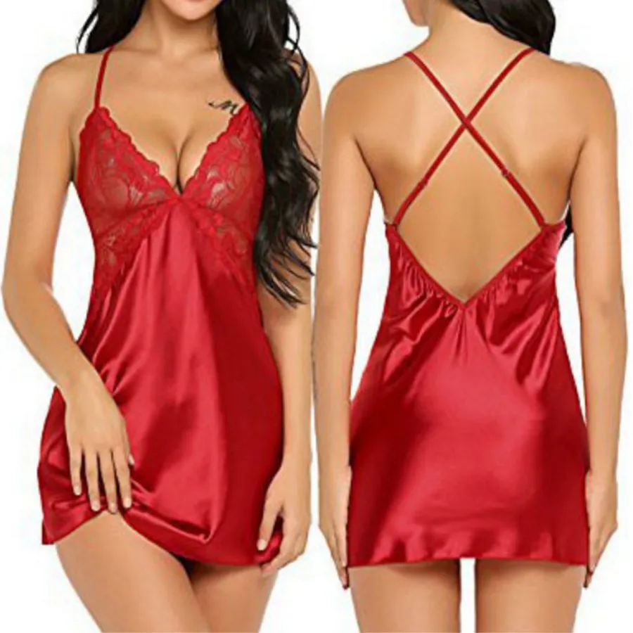 

Women Sexy Lingerie Lace Sleepwear Nightdress Straps Deep V Neck Hot Robe Dress Nightie Night Dress