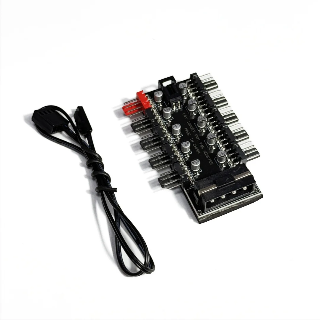 110 PWM 팬 허브 4핀 SATA 전원 PC 팬 분배기 10포트 4핀 PWM 팬 컨트롤러 (컴퓨터 케이스 CPU 냉각 팬용)