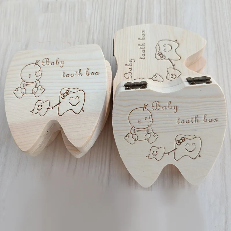 Baby Tooth Box Wooden Storage Case for Boys Girls Teeth Souvenirs