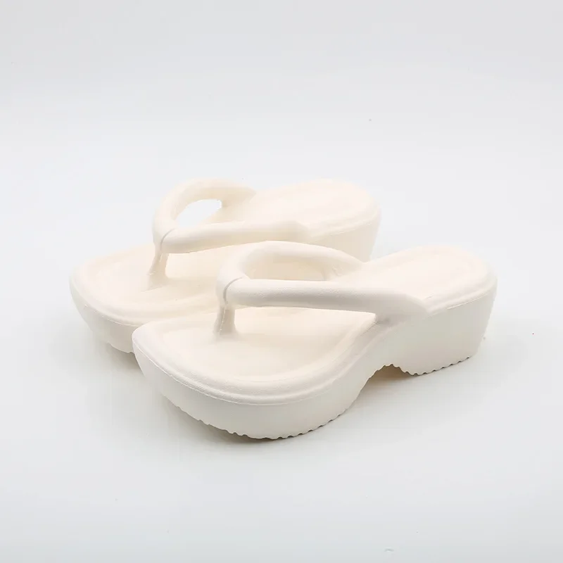 Korean style Wedge Flip Flops for Women - Thick EVA Cloud Cushion Slippers, Anti-Slip Outdoor Beach Sandals with Toe Post