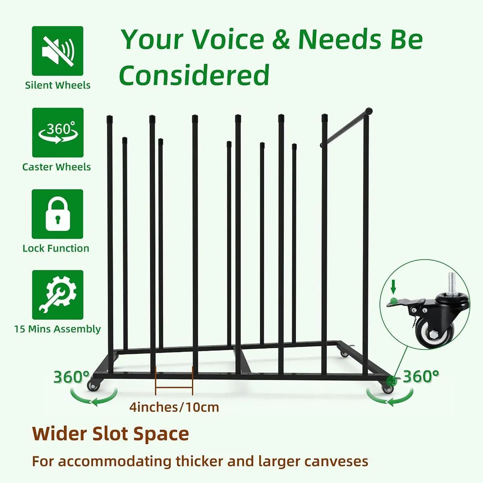 Carton Storage Rack with Casters Art Storage Cart with High Side Rails Storages Organizer Canvas Panel Organizer