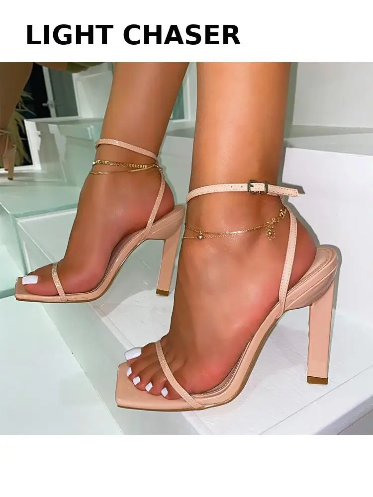 

Sexy One Word Strap Sandals Women's 2022 Spring And Summer New Square Toe Stilettos Plus Size Women's Shoes Sandalia Feminina