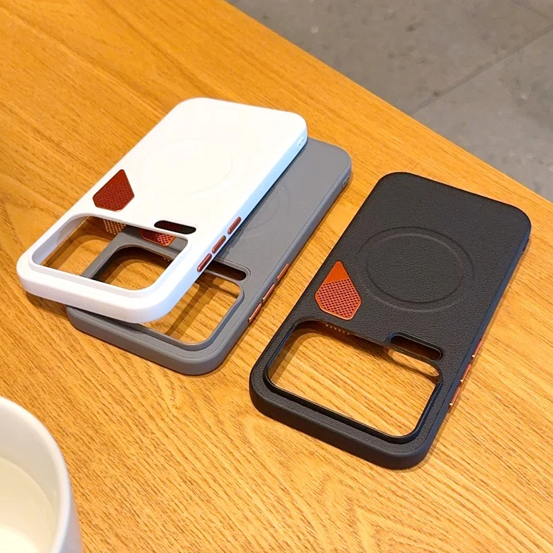Magnetic PU Leather & PC Heat Dissipation Cover with Metal Camera Lens Protector
