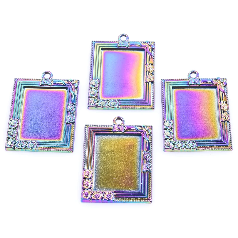 

5pcs/Lot Fashion Rainbow Color Rose Photo Frame Charms Pendant For Necklace Earrings Bracelet Jewelry Making Diy Accessories