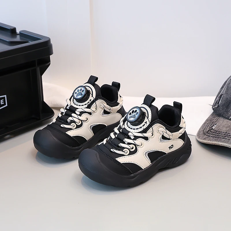 Kids Casual Shoes Toes Capped Rotating Button Boys Girls Tennis Shoes Soft Bottom 2025 Autumn New Children Sports Shoes Soft