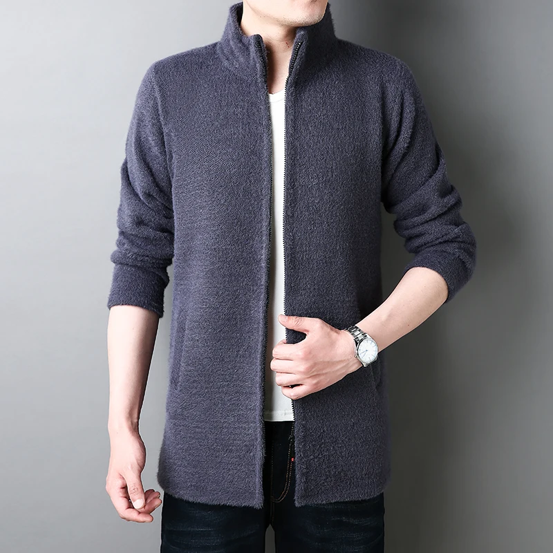 

Men's autumn and winter mid-length coat fleece thick thermal hooded casual knitwear 2021 new slim sweater cardigan