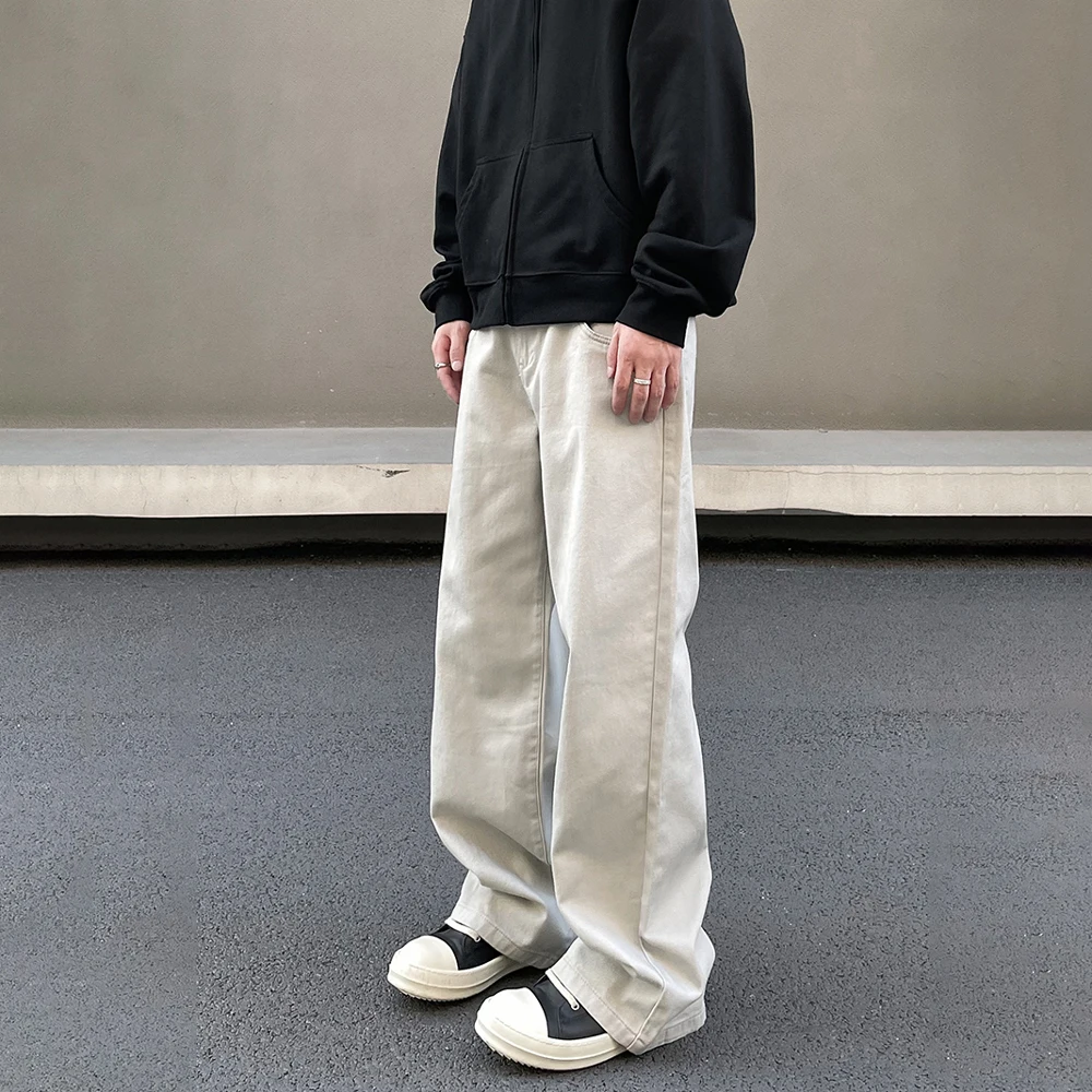 Bright White Casual Jeans Men Streetwear Y2k Straight-leg Vintage Simple Autumn Casual Fashion Winter Solid Street Denim Pants 4