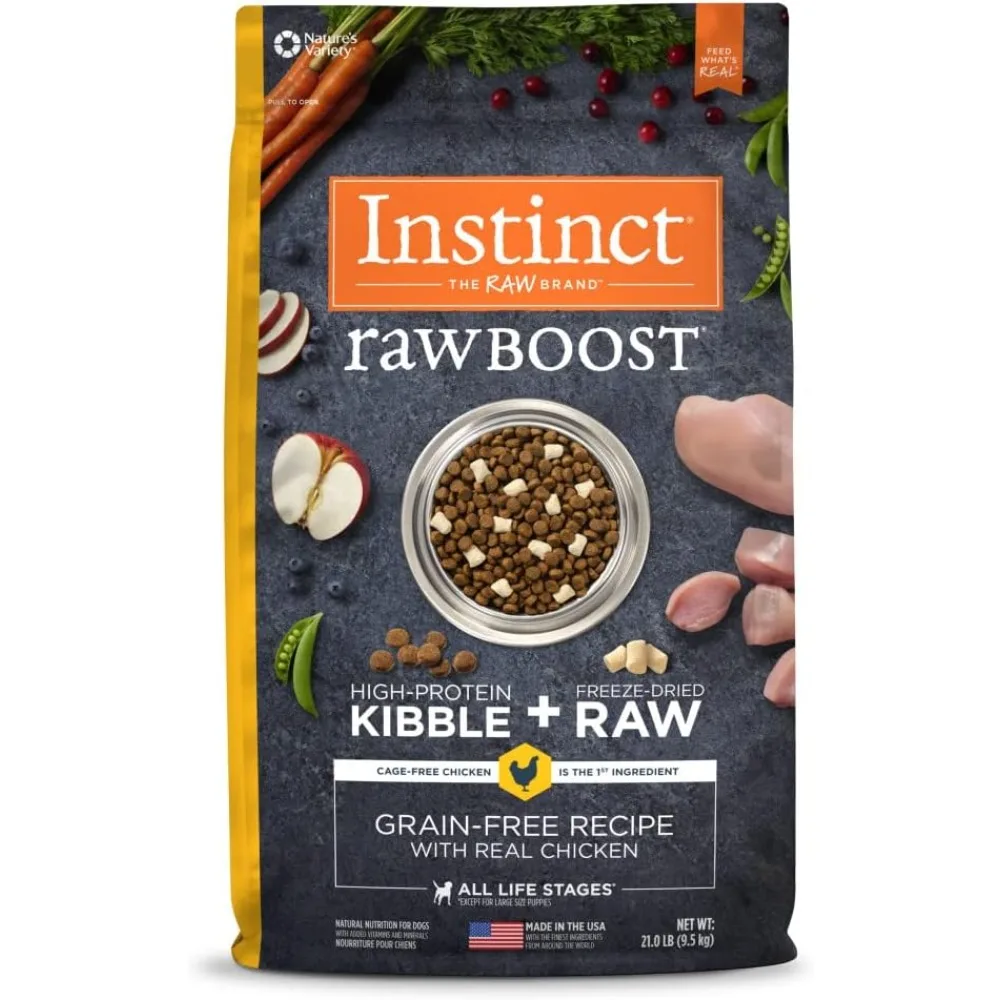 

Raw Boost Grain Free Dry Dog Food, High Protein Real Chicken Kibble + Freeze Dried Raw Dog Food, 21 lb. Bag