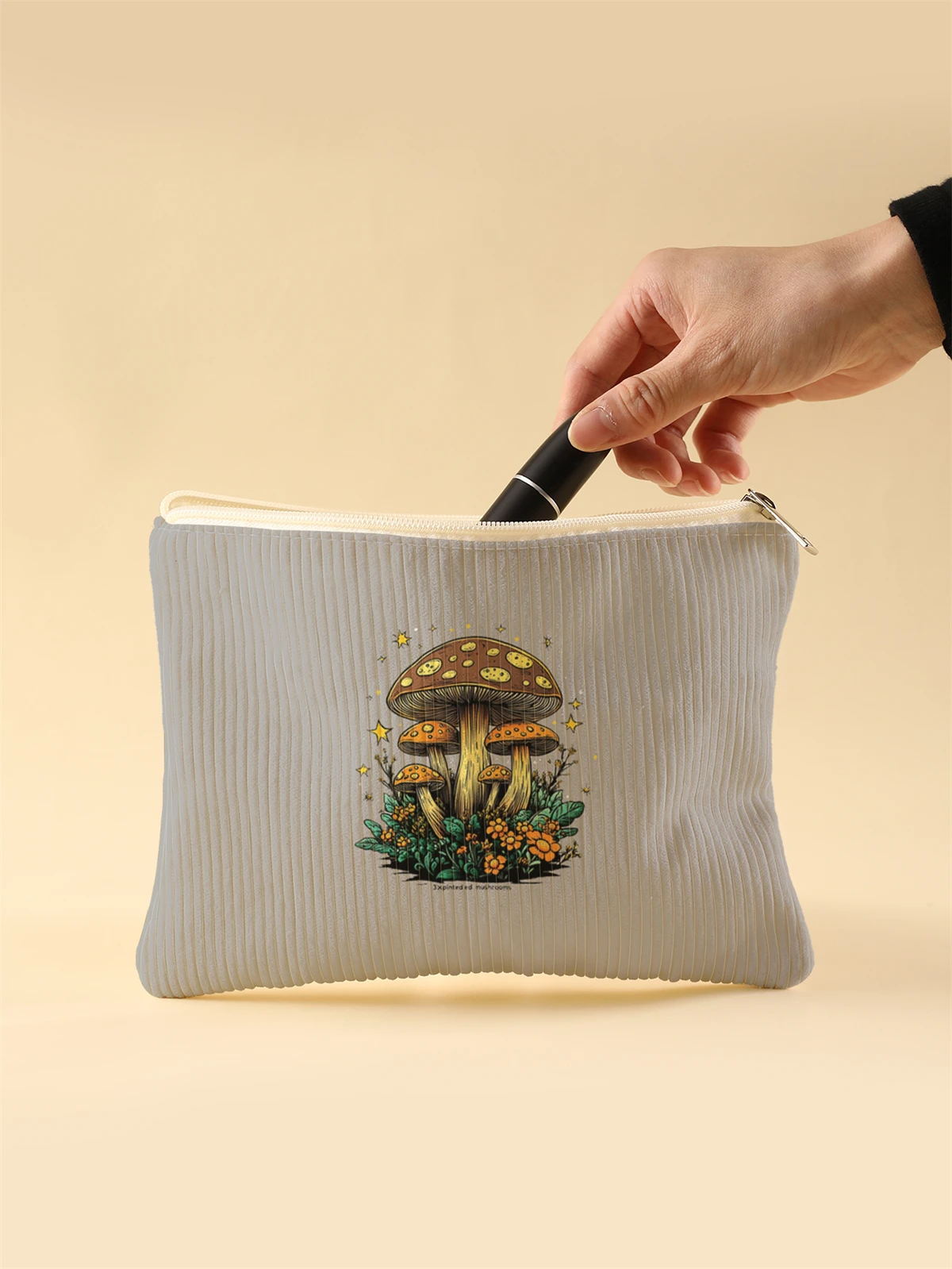 Women's Corduroy Travel Cosmetic Bag Portable Large Capacity Makeup Storage Organizer Zipper Clutch Purse Make up Bag