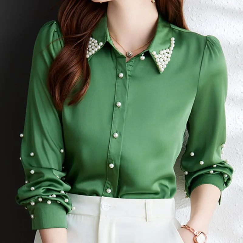 

New Women Shirt Chiffon Embroidered Flares Long Sleeve Blouses Woman Fashion Elegant Chic Clothing Ladies Autumn 2023