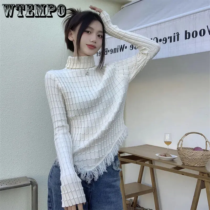 

WTEMPO Y2k Clothes with Knit Bottoming Shirt Tassel High Neck Sweater Women's Body Looks Thin Irregular Top Autumn and Winter