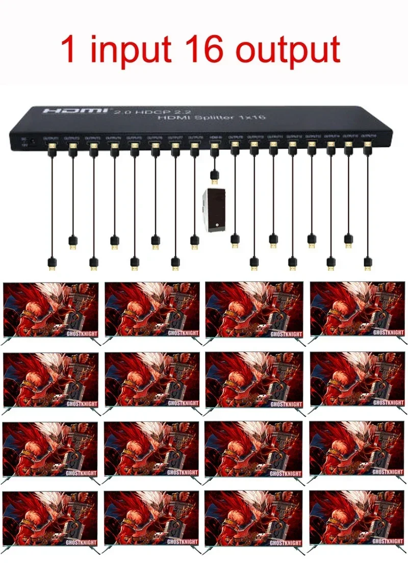 4K 60hz HDMI 2.0 1x16 HDMI splitter Elosztó HDCP 2.2 1080P videó átalakító multi Eltakar kijelző 1 hogy 6 8 10 12 16 Tv-t néz Képellenőrző