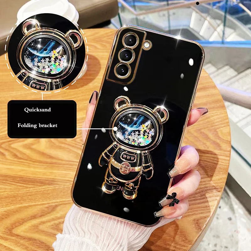 Astronaut Space Bear Bracket Plated Phone Case Cover