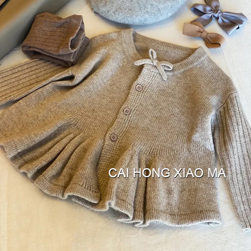 Kids Long Sleeve Warm Coat Girls Round Neck Single Breasted Cardigan Autumn Winter New Children Knitted Cute Sweater 12M-6Y