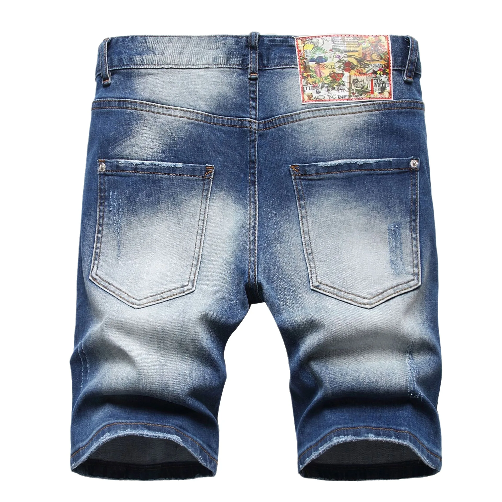 Europe and the United States summer new broken patch digital printed LOGO small straight tube tide men denim five cent shorts