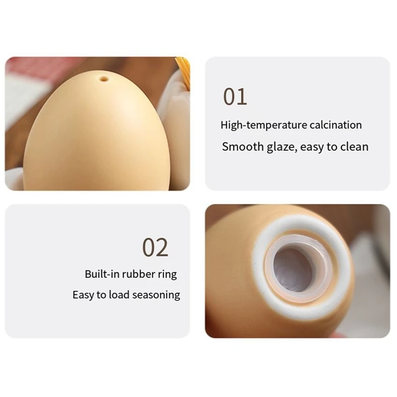 Ceramic Salt Set Pepper Shaker Set Mini Brown Egg Shaped Shakers With Carton Design Holding Stand Seasoning Jars