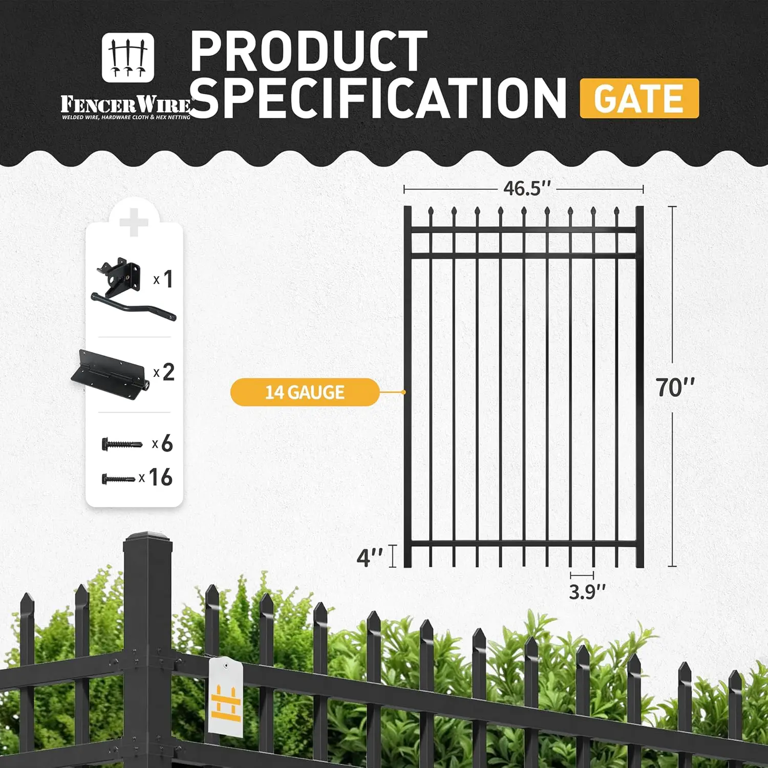 Fencer Wire Pack Of 5 Heavy Duty Pinnacle Fence Gate, 6Ft Height X 4Ft Width Outdoor Fence Gate, Anti-Rust Steel Gate For 3