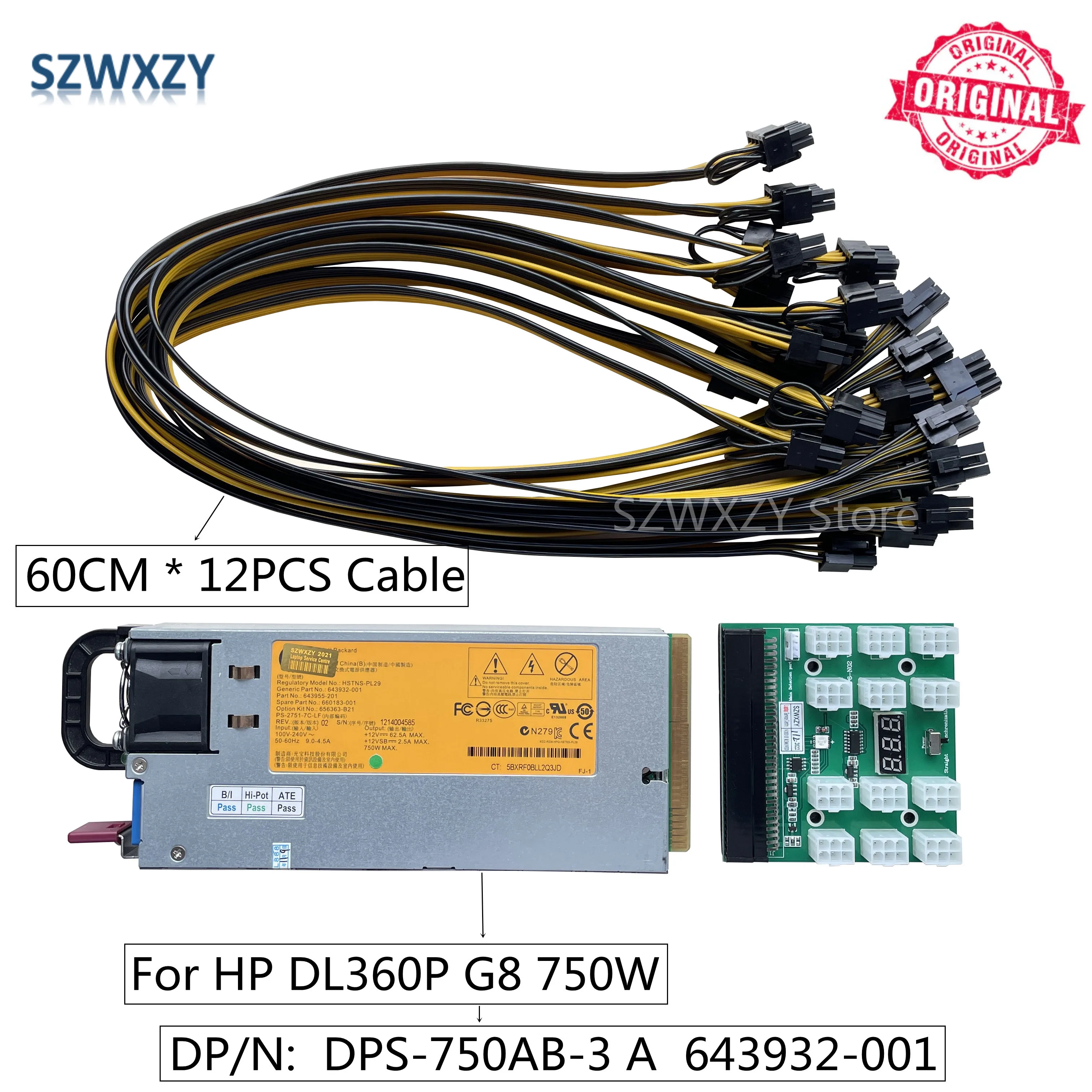 SZWXZY оригинал для HP DL360P G8 750 Вт серверный источник питания DPS-750AB-3 A 643932-001 643955-201