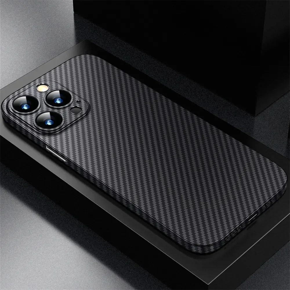 thumbnail image 1 of Luxury Ultra Thin Carbon Fiber Matte Case For iPhone 15 14 13 12 Mini 11 Pro Max 15pro XS XR X 6 7 8 Plus SE 0.2MM PP Back Cover, 1 of 5