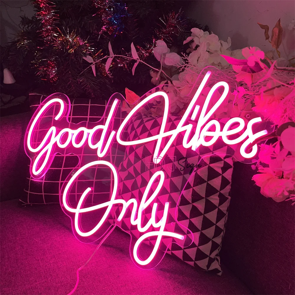 60cm Big Neon Sign LED Lights Good Vibes Only Neon Light Led Sign Beauty Room Decor Bedroom Girl Birthday Decor Wedding Wall Art