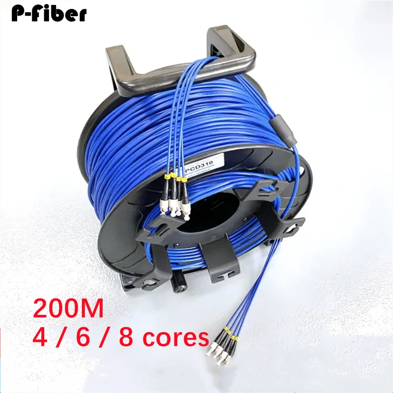 

200m 4/6/8 cores armored patchcord with PCD310 reel singlemode LC SC FC APC SM PVC DVI waterproof connector fiber optic jumper