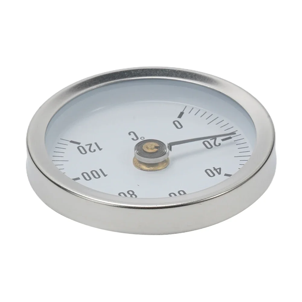 Pipe Thermometers Bimetal 0-120℃ 63mm Heating Pipe Industrial Pipeline Measuring Round Stainless Steel