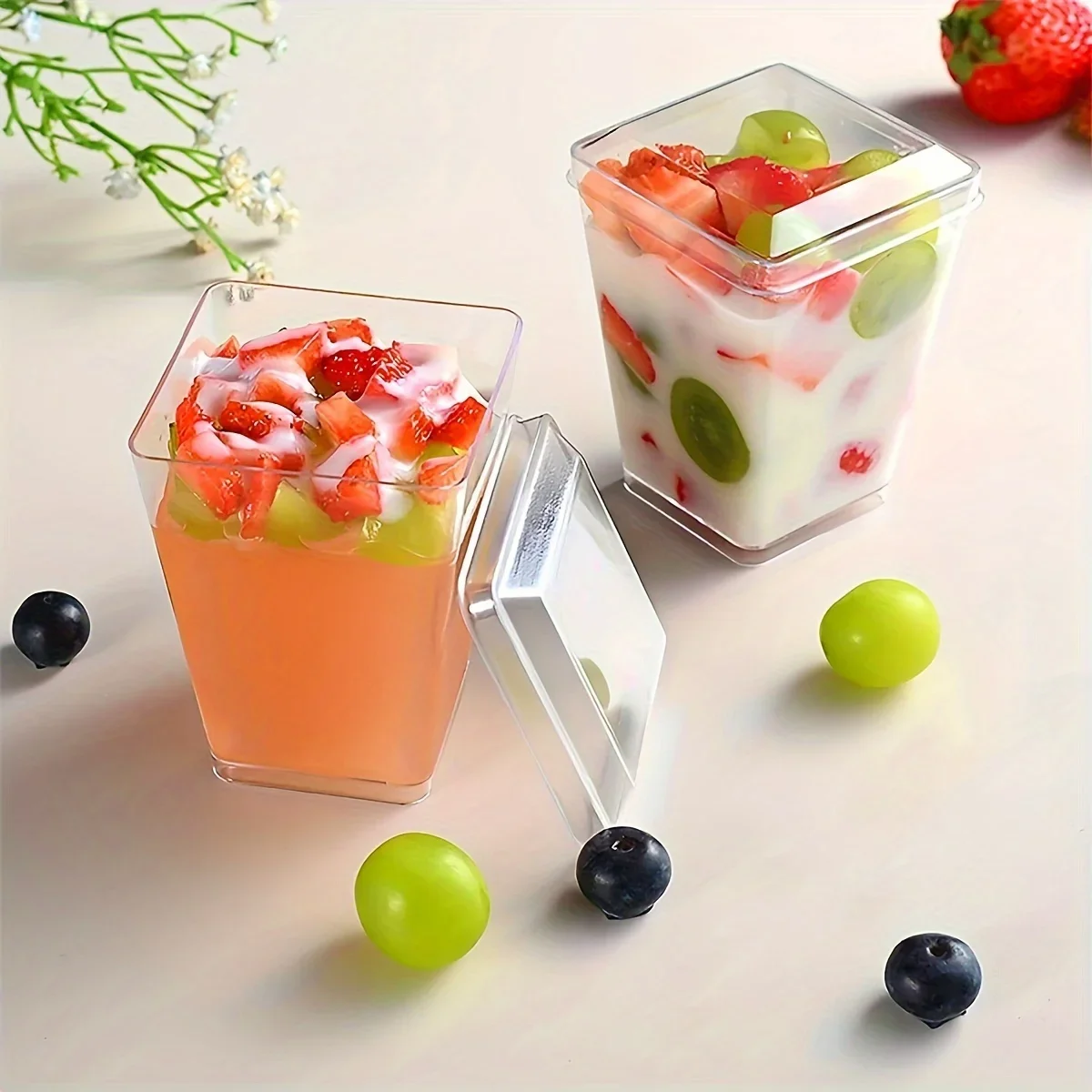Mousse Cup, Pudding Cup, Yogurt Cup,Individual Container for Mousse Cake, Pudding and Yogurt,  Transparent with Cover