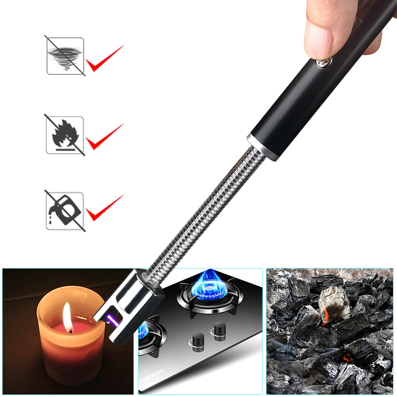 360° Electric Arc BBQ Lighter USB Windproof Flameless Plasma Ignition Long  Kitchen Lighters Gas Lighter For Candle Gas Stove AliExpress