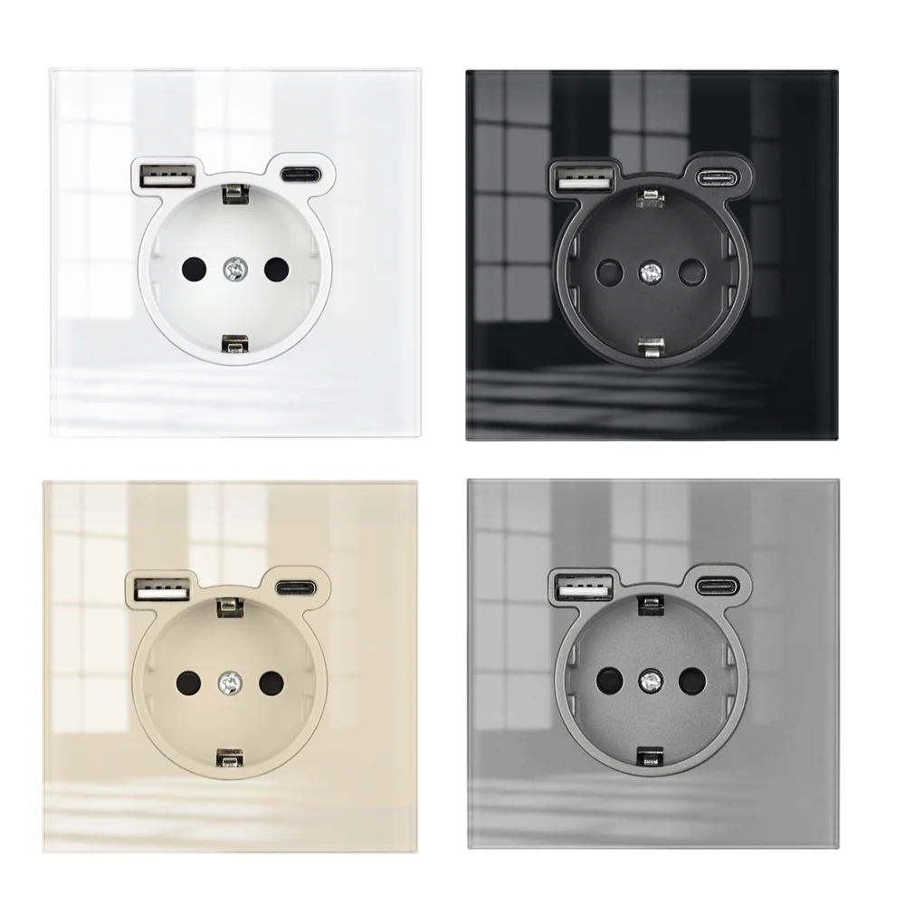 SRAN ปลั๊ก USB ครอบคลุมกระจกแผง 16A EU Wall ปลั๊กไฟฟ้าสําหรับ Home USB C ซ็อกเก็ต 5 V 2A 1