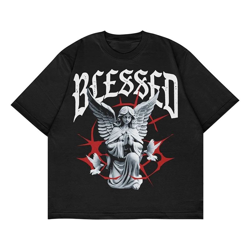 

Y2K Harajuku Art Fallen Angel Mens T-shirt Summer Cool Unisex Hip Hop Funny Printed Tshirt Casual T Shirt Streetwear Tops