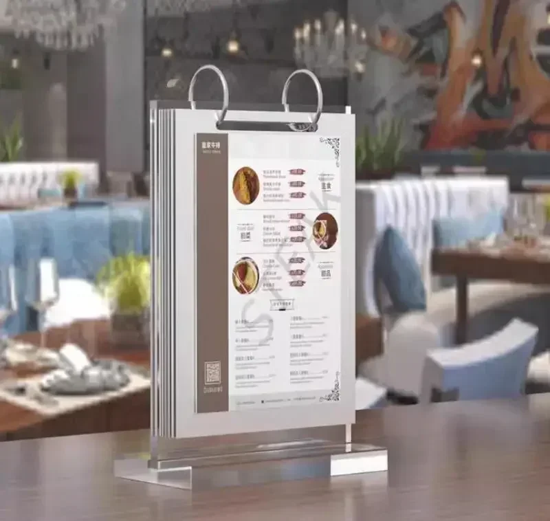 Turning Two-sided Display Vertical Page Type Transparent Tabletop Promotion Stand Sign Loose-leaf Acrylic Advertising Menu